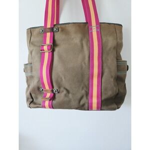 VTG 90s GAP 1969 Canvas‎ Brown Leather Y2K Tote Carry All Bag Handbag Shopper